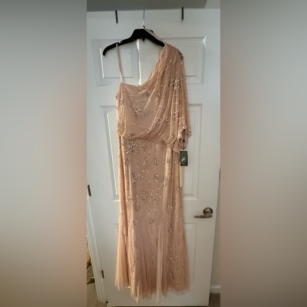 Adrianna Papell One Shoulder Sequin Dress in Blush